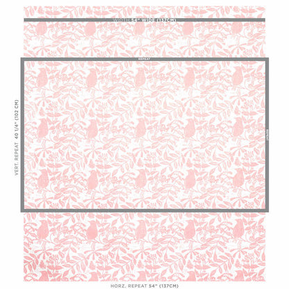 Soft pink bird & bee print with a delicate decorative motif; repeating pattern suitable for wallpaper or fabric.