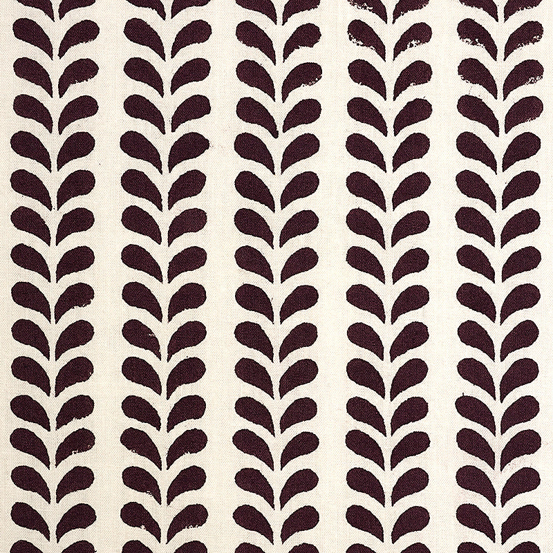 Cream background with aubergine bindi dot motifs in a repeating hand-block print pattern, suitable for curtains or cushions.