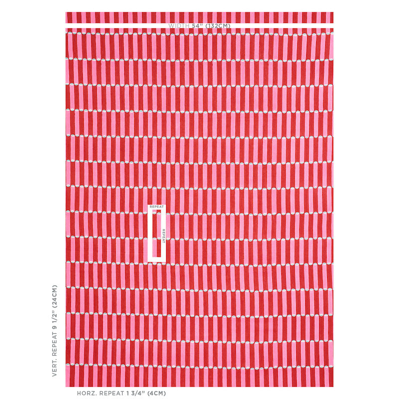 SCHUMACHER FABRIC  MOLLY MAHON LUNA HAND BLOCK PRINT   PINK & RED   - 179280