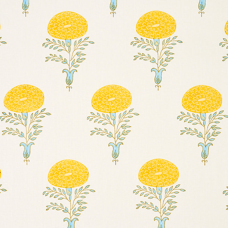 SCHUMACHER FABRIC  MOLLY MAHON MARIGOLD HAND BLOCK PRINT   YELLOW   - 179320
