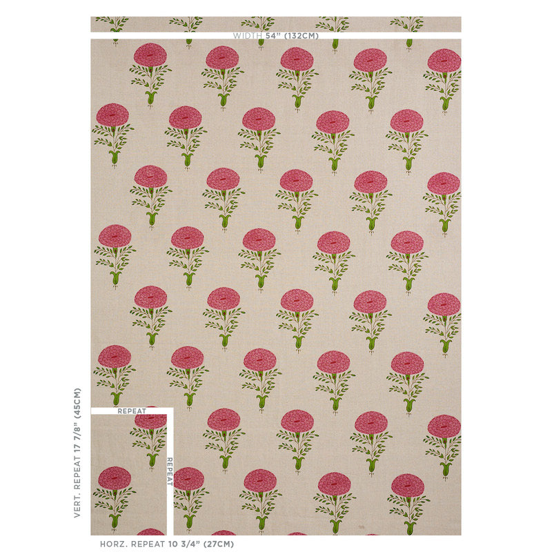 SCHUMACHER FABRIC  MOLLY MAHON MARIGOLD HAND BLOCK PRINT   PINK   - 179321