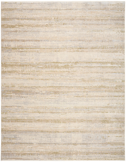 Rectangular beige rug with cream and tan horizontal stripes, distressed texture for modern living spaces.