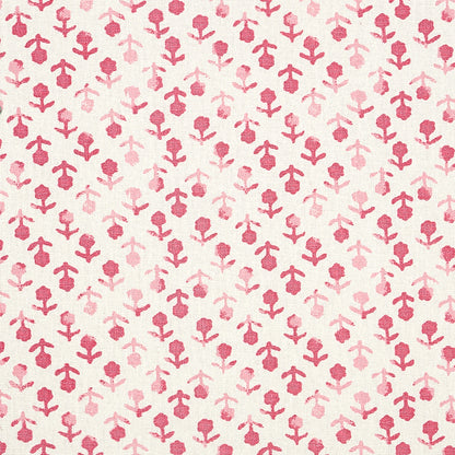 Cream fabric with a repeating pink floral motif, small blossoms on stems in varying pink shades.