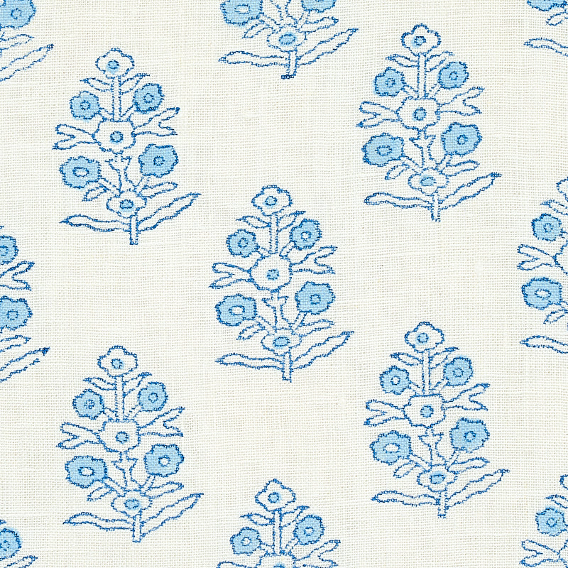 SCHUMACHER FABRIC  JACARANDA ADITI HAND BLOCKED PRINT   BLUE   - 179360