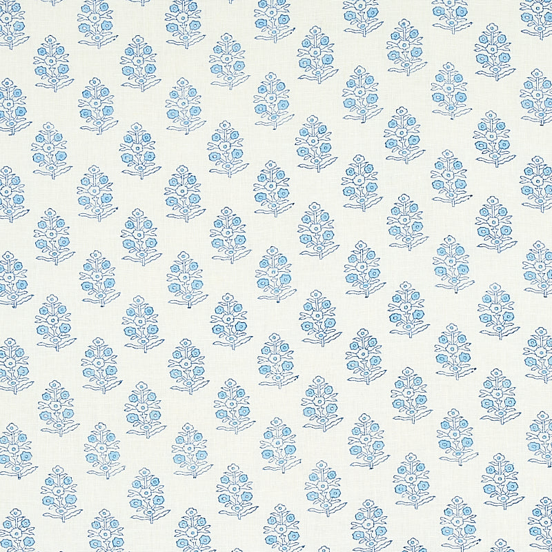 SCHUMACHER FABRIC  JACARANDA ADITI HAND BLOCKED PRINT   BLUE   - 179360