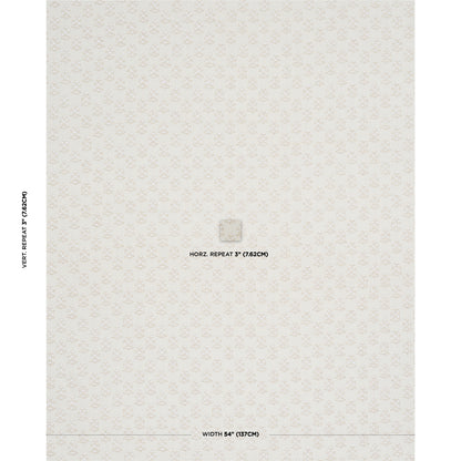 Cream wallpaper with tiny repeating floral motif; horizontal repeat 3 inches, width 54 inches.