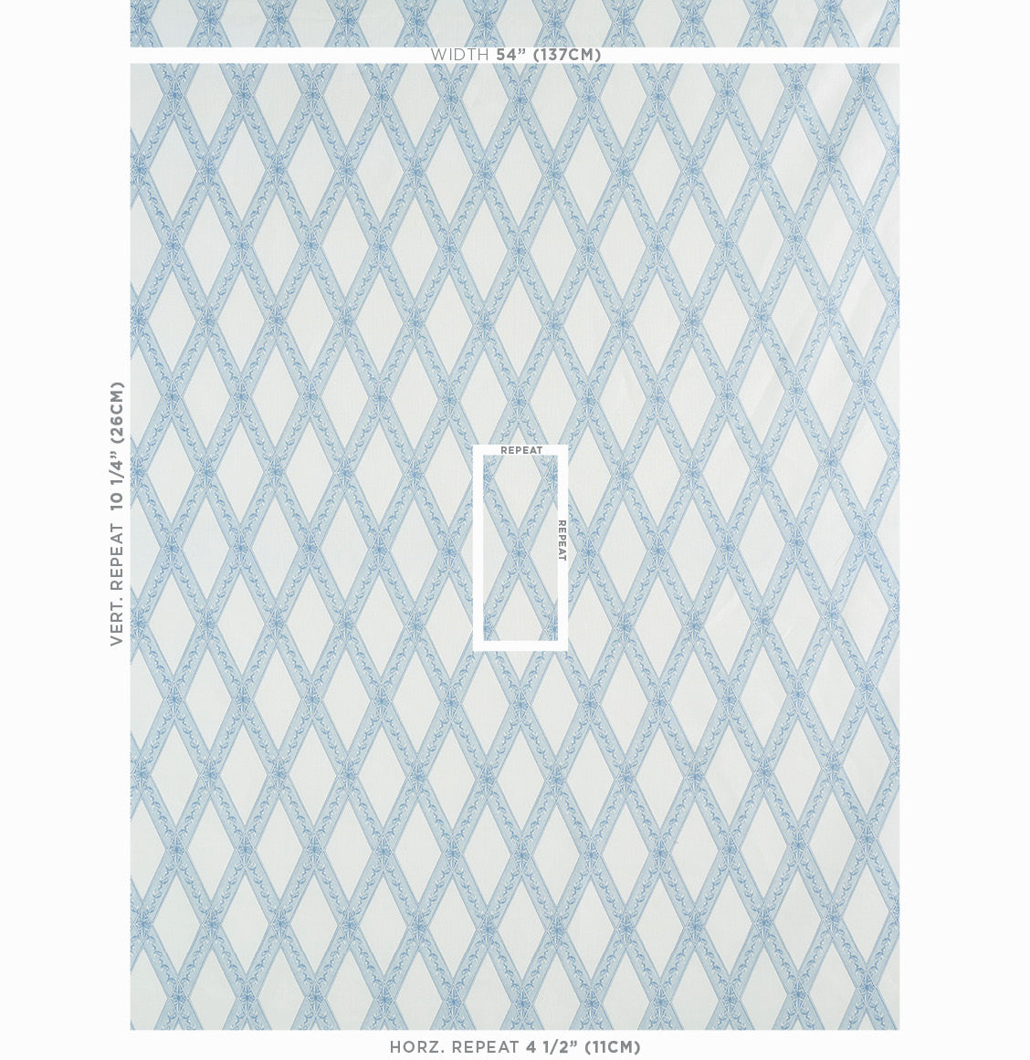 Light-blue diamond lattice wallpaper pattern on white; repeating geometric design for walls.