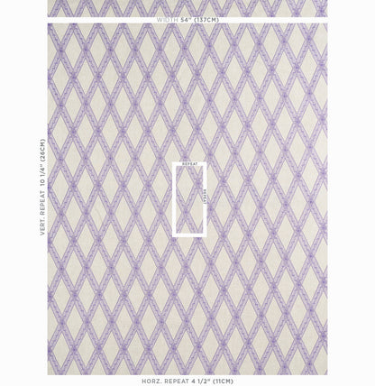 Purple iris toile print on cream background; swatch sheet showing a toile pattern for walls