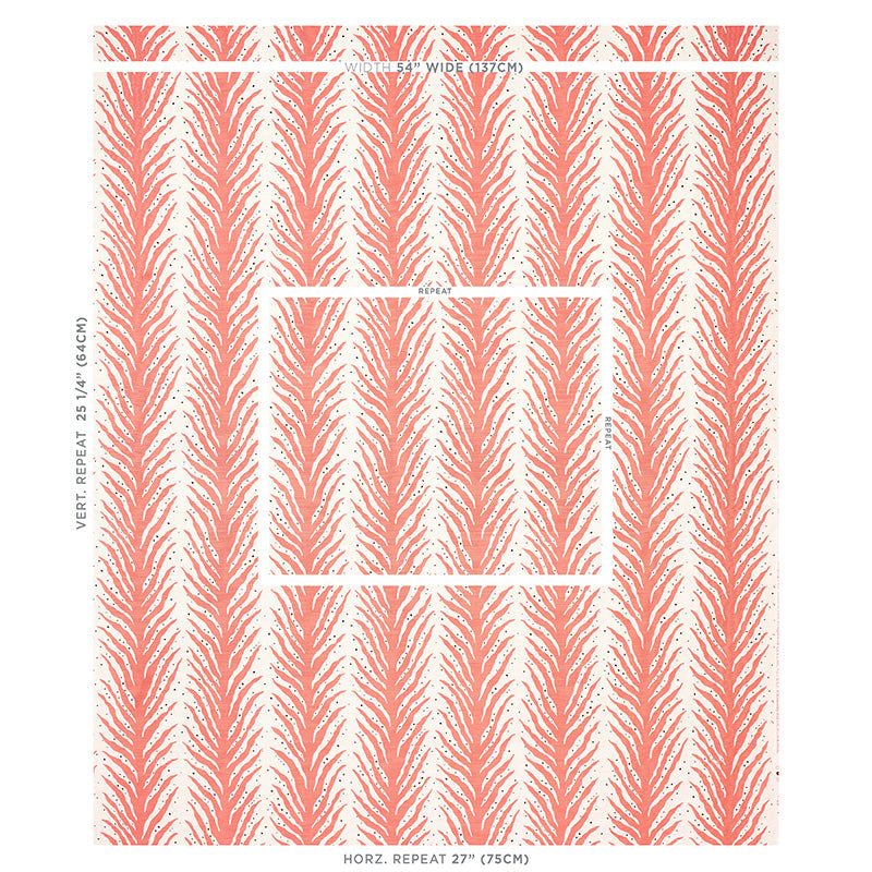SCHUMACHER FABRIC  HAPPY TOGETHER CREEPING FERN PRINT   CORAL   - 179482