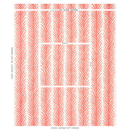 SCHUMACHER FABRIC  HAPPY TOGETHER CREEPING FERN PRINT   CORAL   - 179482