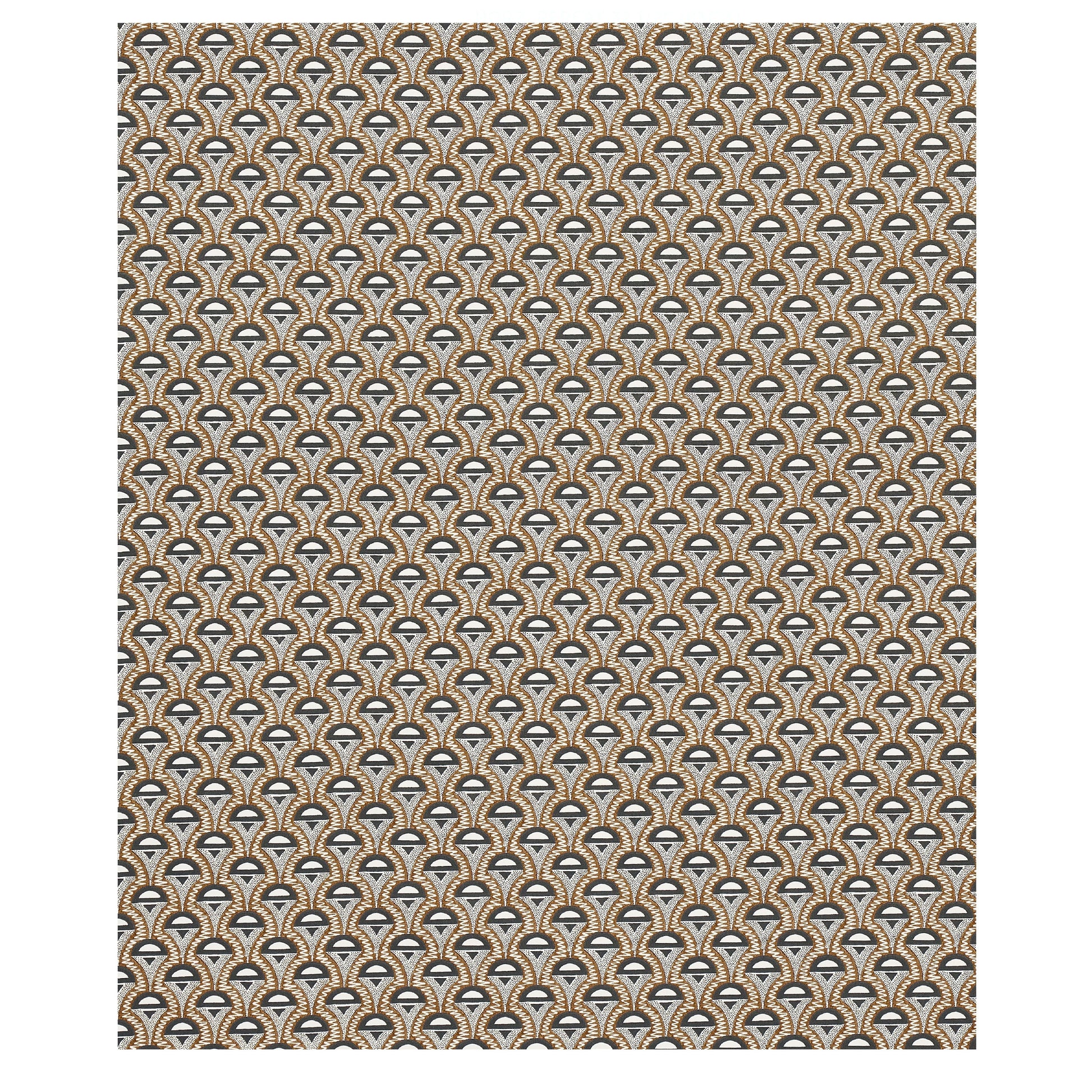 Repeating arch pattern in brown, beige and black on a light background; vintage geometric textile/wallpaper design.