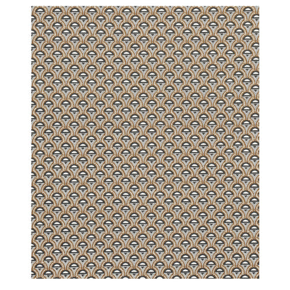 Repeating arch pattern in brown, beige and black on a light background; vintage geometric textile/wallpaper design.