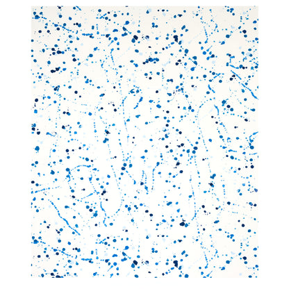 Blue splatter pattern in varying shades with dots and lines, abstract splash, modern wall art print.