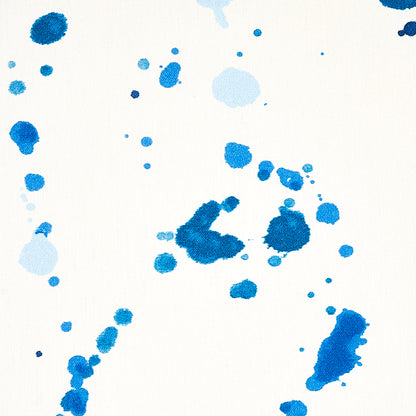 Abstract blue paint splatter pattern on white background; watercolor-style design for modern home decor.