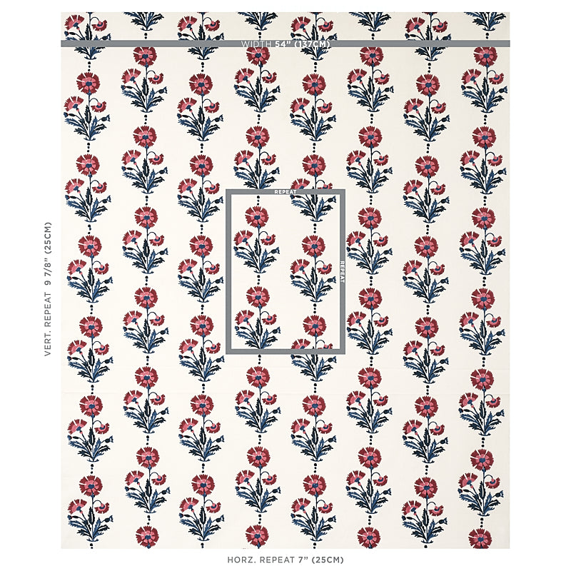 SCHUMACHER FABRIC  MOLLY MAHON DIANTHUS HAND BLOCK PRINT   INDIGO & IRON   - 179741