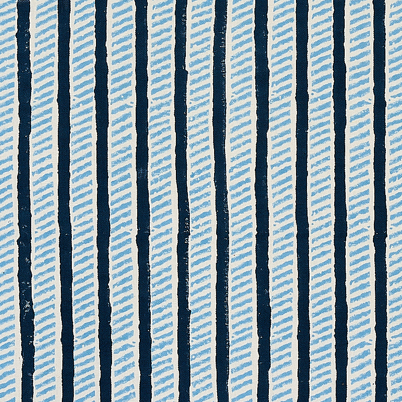 Hand block print fabric in midnight and sky colors.