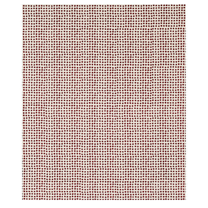 Beige fabric with a dense maroon seed hand-block-printed pattern in a grid-like halftone.