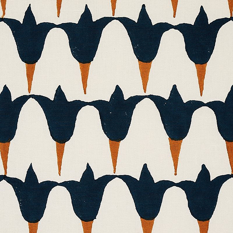 SCHUMACHER  MOLLY MAHON TULIP HAND BLOCK PRINTS PRINTS MIDNIGHT , COPPER   - 179822