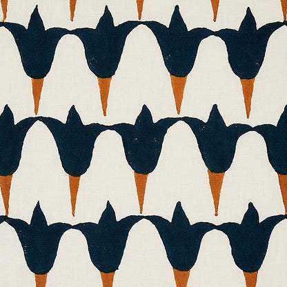 SCHUMACHER  MOLLY MAHON TULIP HAND BLOCK PRINTS PRINTS MIDNIGHT , COPPER   - 179822