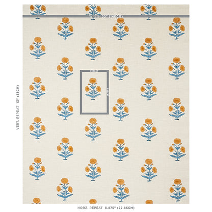 SCHUMACHER FABRIC  MOLLY MAHON POPPY HAND BLOCK PRINT   MUSTARD & SKY   - 179841