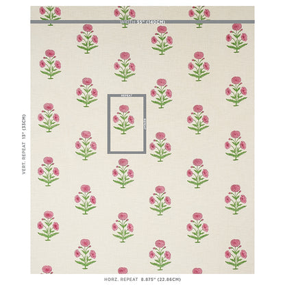 SCHUMACHER FABRIC  MOLLY MAHON POPPY HAND BLOCK PRINT   ROSE & GRASS   - 179842