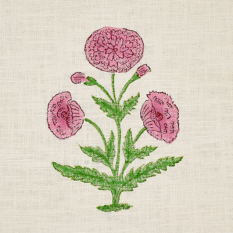 SCHUMACHER FABRIC  MOLLY MAHON POPPY HAND BLOCK PRINT   ROSE & GRASS   - 179842