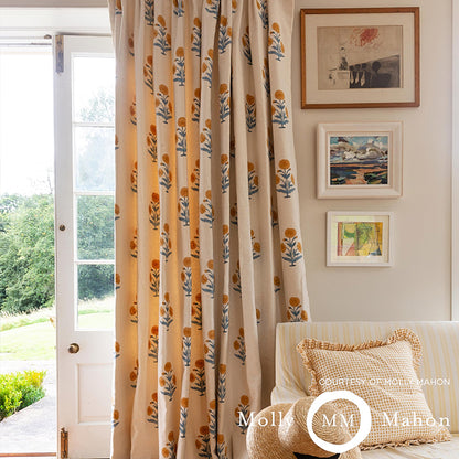 SCHUMACHER FABRIC  MOLLY MAHON POPPY HAND BLOCK PRINT   ROSE & GRASS   - 179842