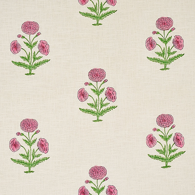 SCHUMACHER FABRIC  MOLLY MAHON POPPY HAND BLOCK PRINT   ROSE & GRASS   - 179842