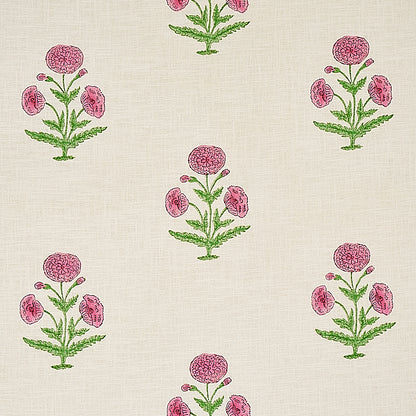 SCHUMACHER FABRIC  MOLLY MAHON POPPY HAND BLOCK PRINT   ROSE & GRASS   - 179842