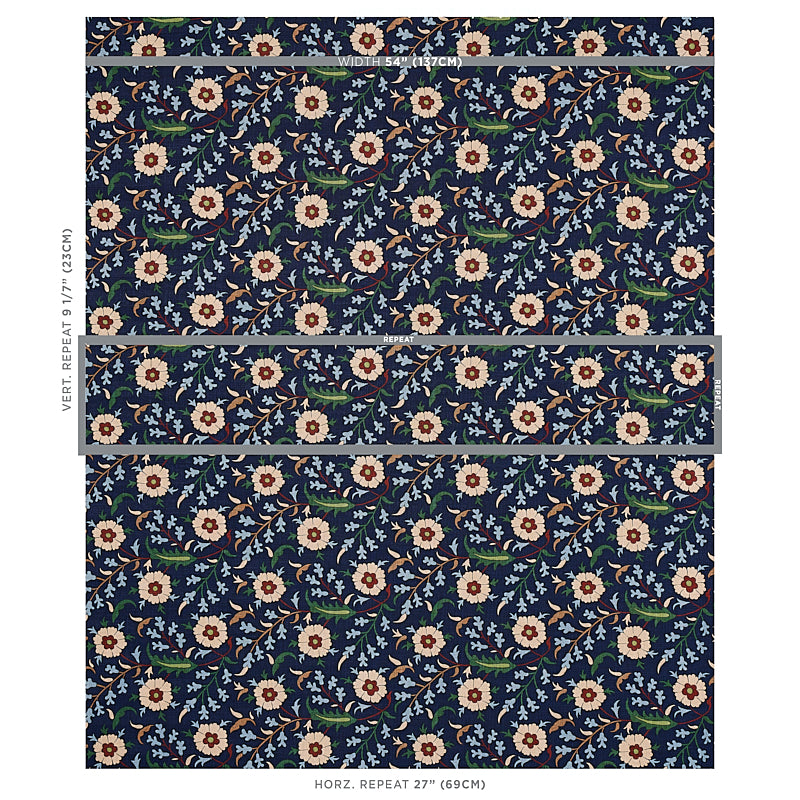 SCHUMACHER FABRIC  CABANA FLORALIA   INDIGO   - 179951