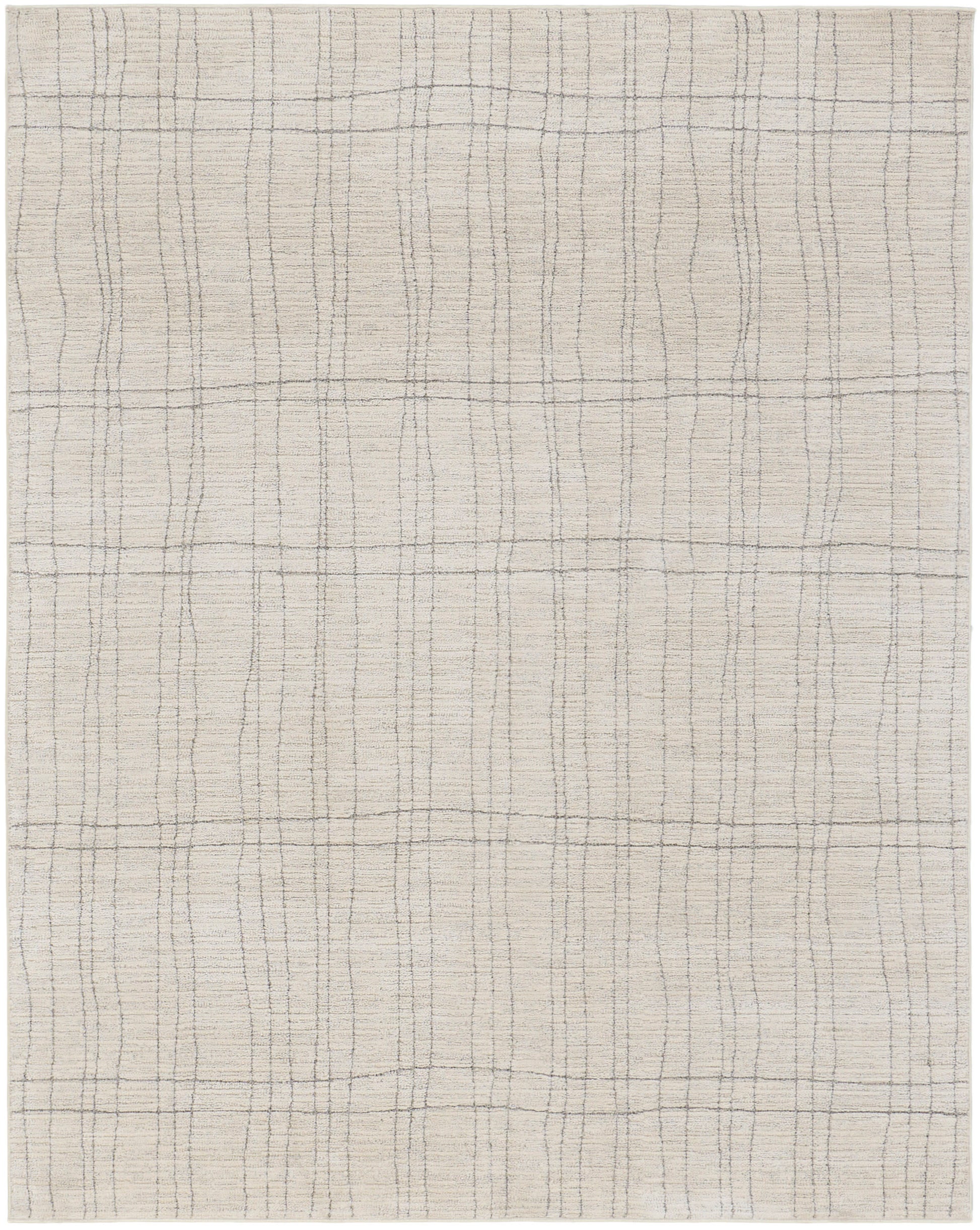 Beige woven area rug with a subtle gray grid pattern; rectangular, modern casual style, textured surface.