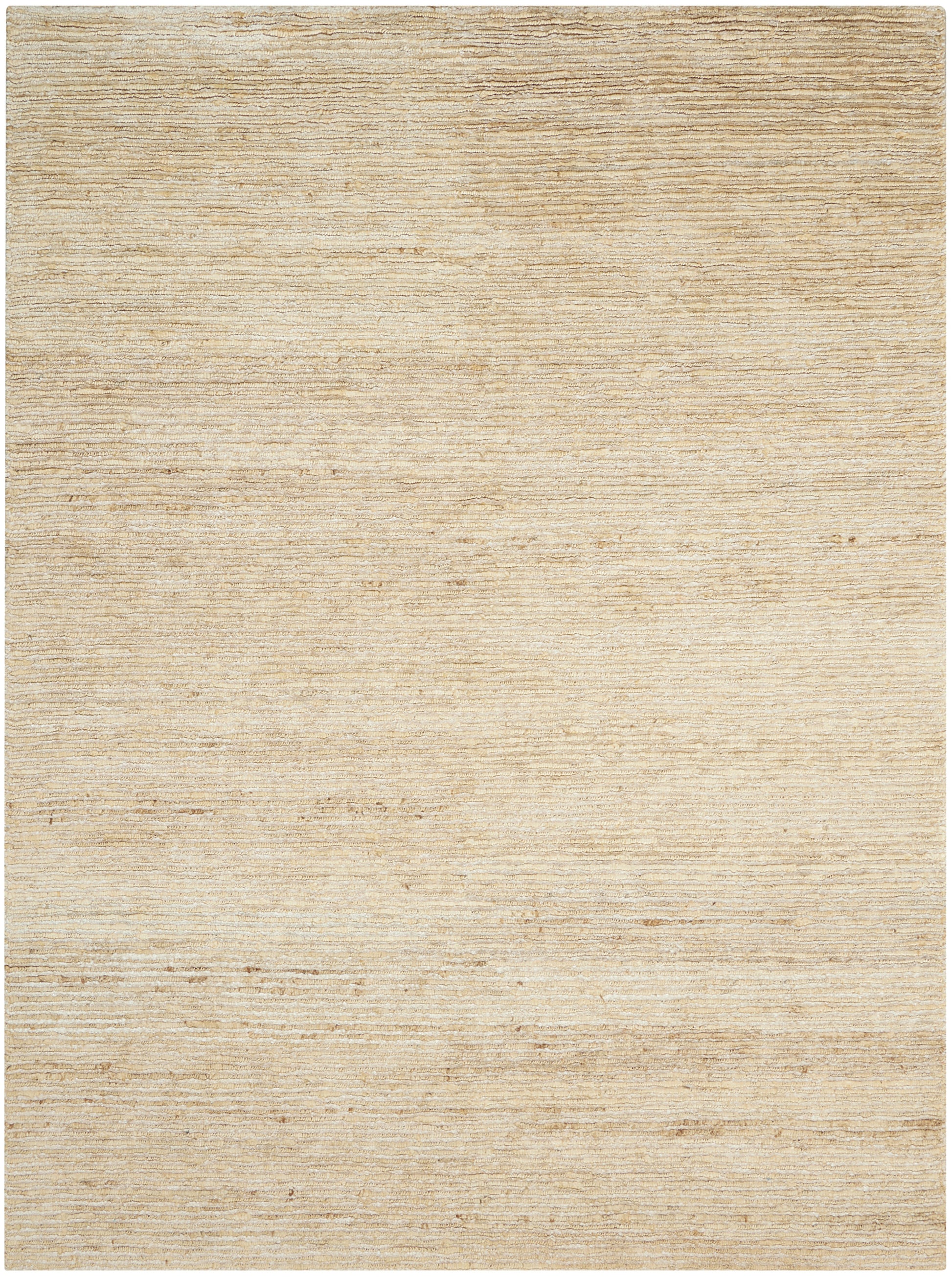 Beige textured woven rug with subtle horizontal stripes & natural-fiber look; rectangular 4' x 6' for living spaces.