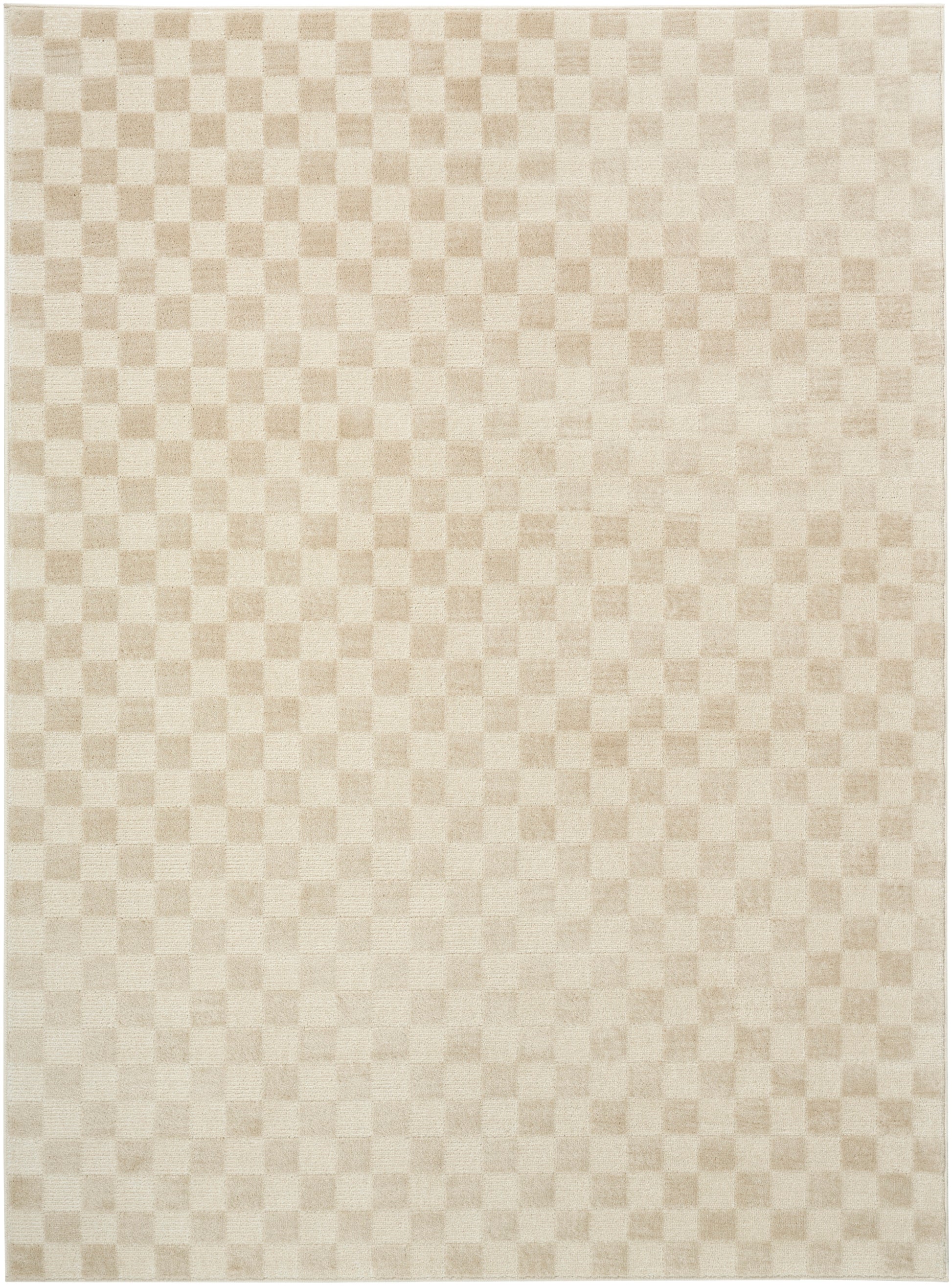 Cream-beige rectangular rug with a subtle checkerboard pattern and soft woven texture.