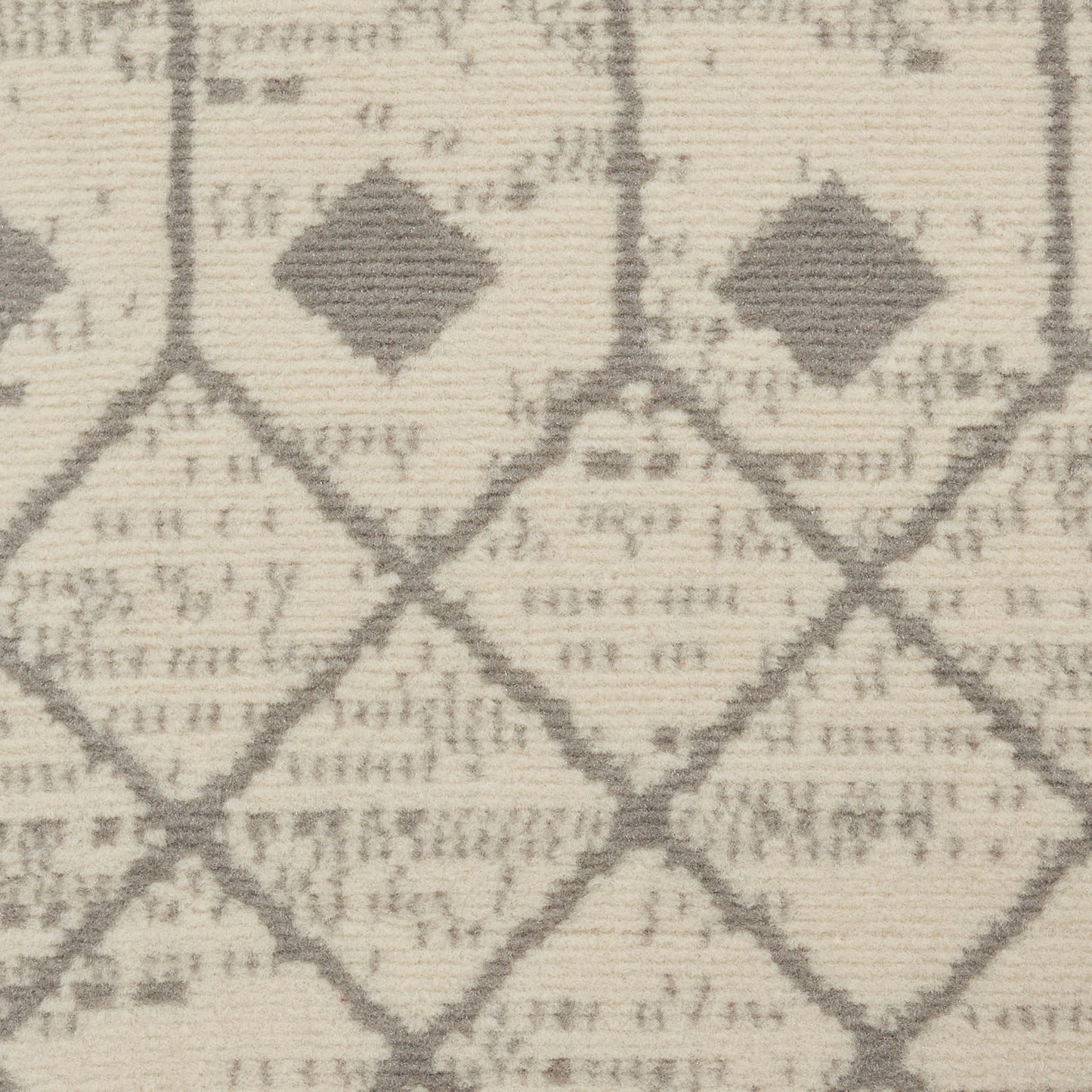 Cream & grey woven runner rug with a diamond lattice pattern and small interior diamonds.