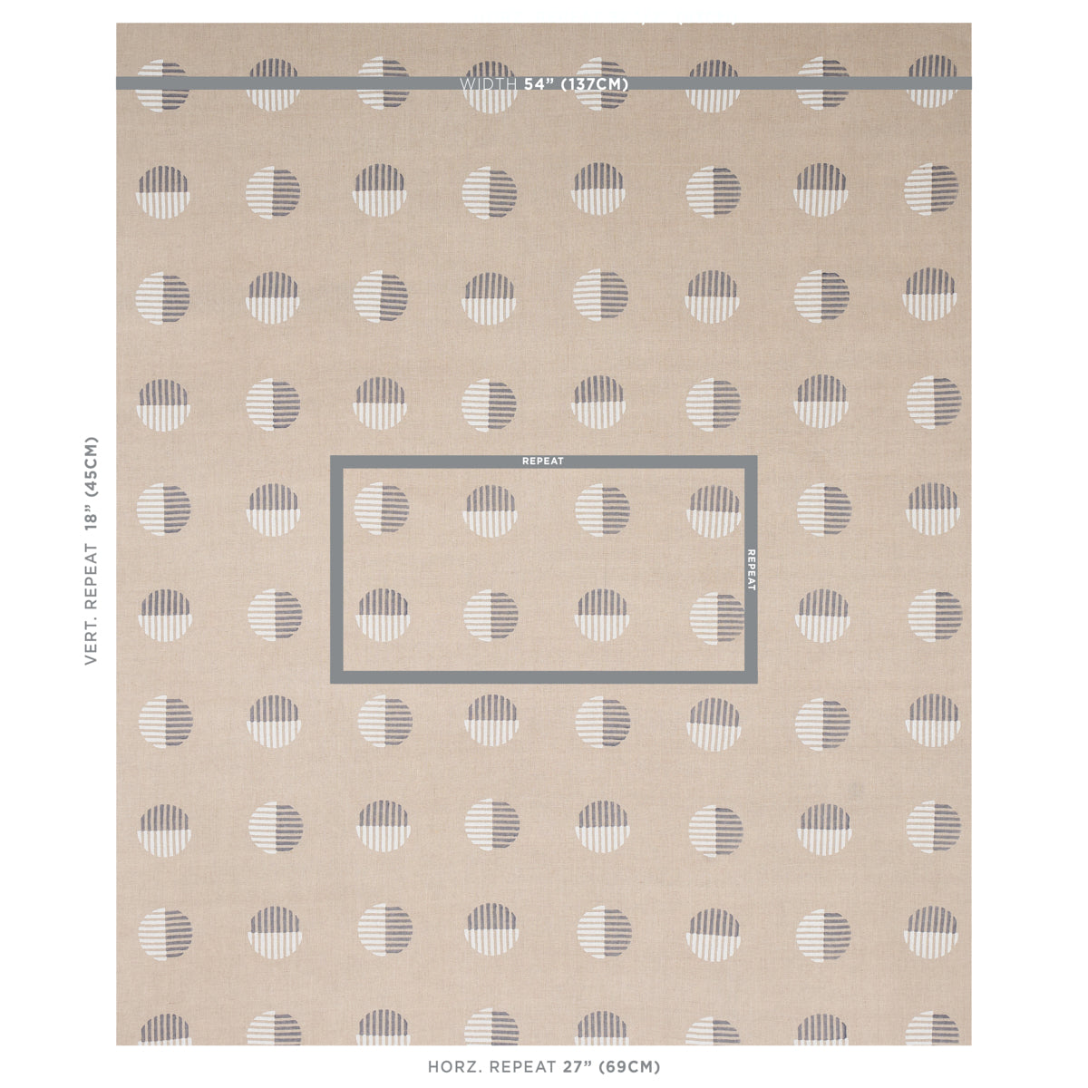 Ivory natural fabric with charcoal hand-block print motif; repeating pattern visible on the material.
