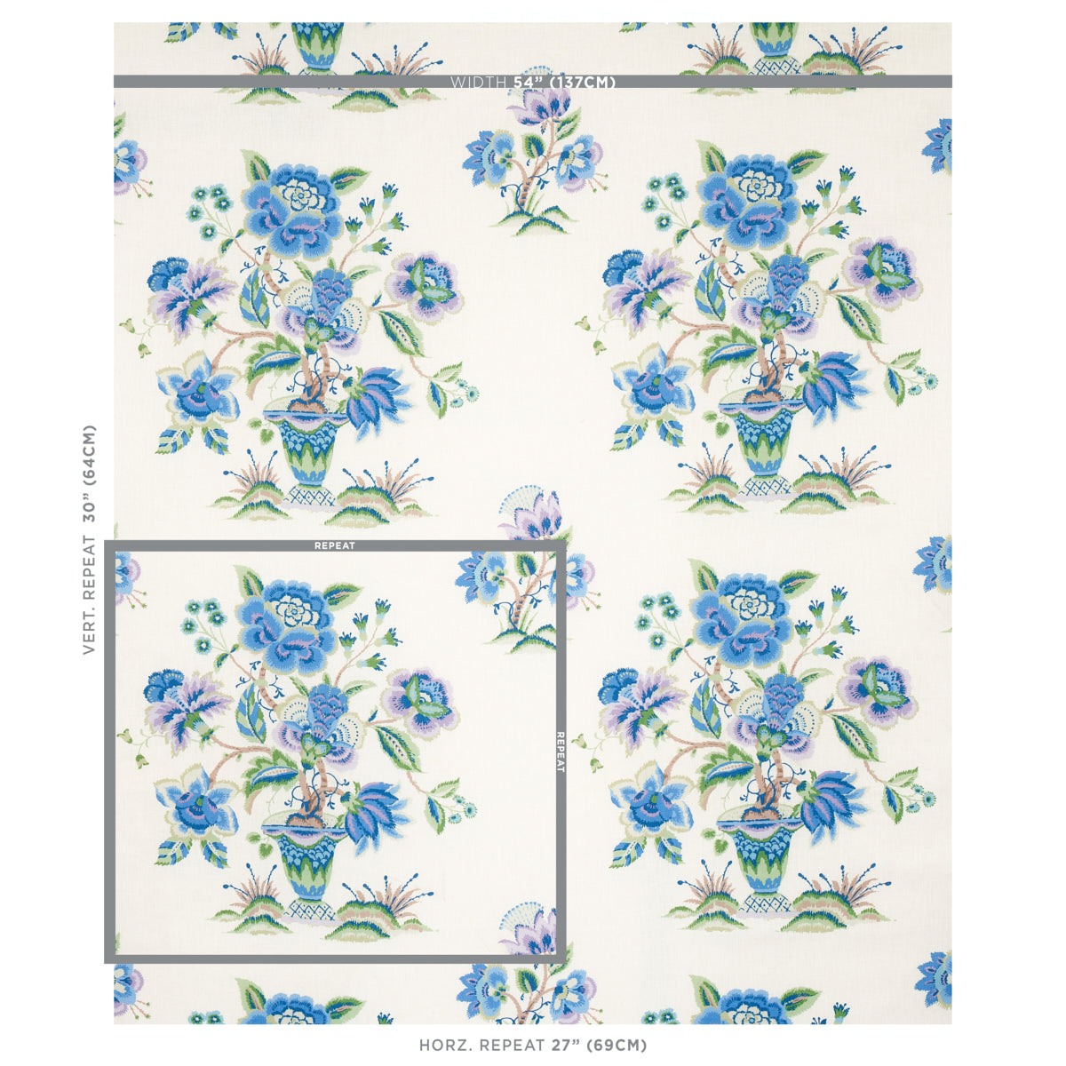 SCHUMACHER FABRIC  SCHUMACHER FABRIC CLASSICS ASHFORD LINEN   CORNFLOWER AND LILAC   - 180041