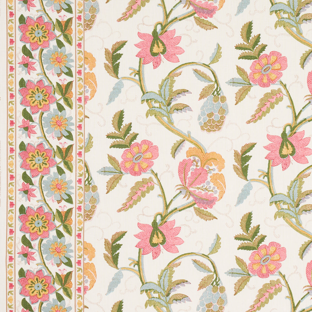 SCHUMACHER  SCHUMACHER CLASSICS INDALI BORDERED LINEN   Pink And Leaf   - 180111