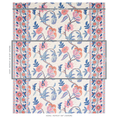SCHUMACHER FABRIC  SCHUMACHER FABRIC CLASSICS INDALI BORDERED LINEN   ROSE AND INDIGO   - 180112