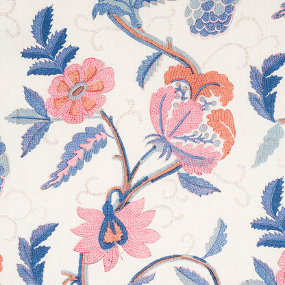 SCHUMACHER FABRIC  SCHUMACHER FABRIC CLASSICS INDALI BORDERED LINEN   ROSE AND INDIGO   - 180112