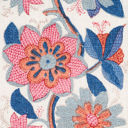 SCHUMACHER FABRIC  SCHUMACHER FABRIC CLASSICS INDALI BORDERED LINEN   ROSE AND INDIGO   - 180112