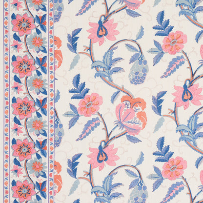 SCHUMACHER FABRIC  SCHUMACHER FABRIC CLASSICS INDALI BORDERED LINEN   ROSE AND INDIGO   - 180112