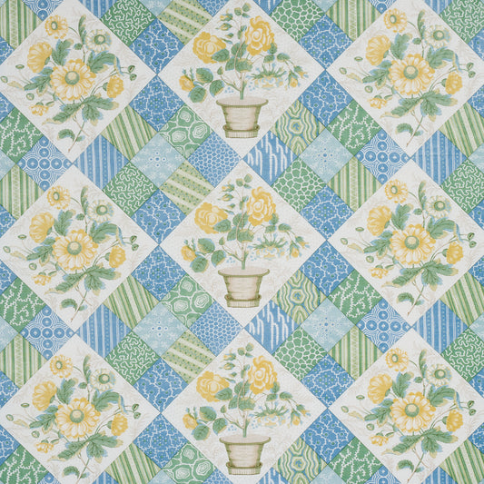 SCHUMACHER  SCHUMACHER CLASSICS CALDWELL PATCHWORK CHINTZ PRINTS PRINTS YELLOW AND CORNFLOWER   - 180120
