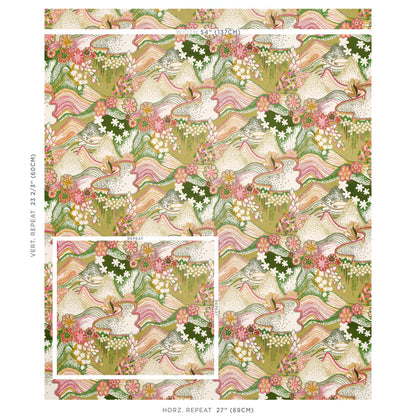 SCHUMACHER FABRIC  CLEMENTS RIBEIRO DAISY CHAIN   GREEN AND PINK   - 180131
