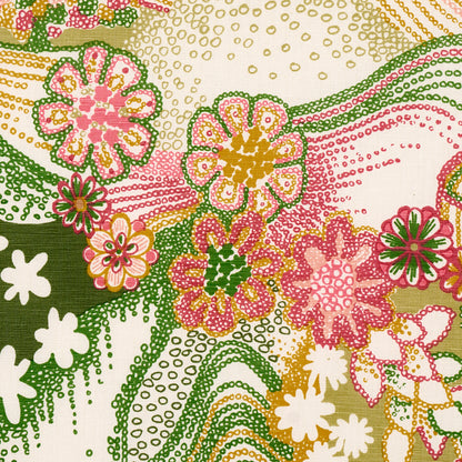 SCHUMACHER FABRIC  CLEMENTS RIBEIRO DAISY CHAIN   GREEN AND PINK   - 180131