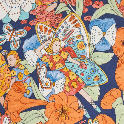 SCHUMACHER  CLEMENTS RIBEIRO FAIRIE GARDEN PRINTS PRINTS ORANGE AND NAVY   - 180141