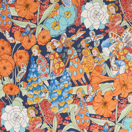 SCHUMACHER  CLEMENTS RIBEIRO FAIRIE GARDEN PRINTS PRINTS ORANGE AND NAVY   - 180141