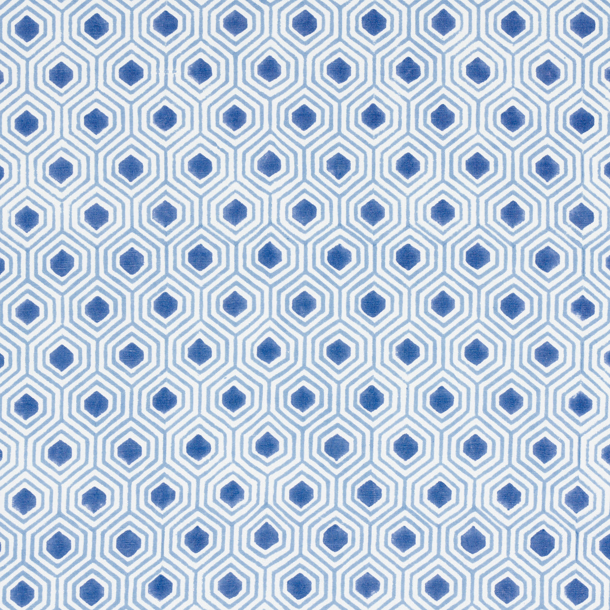 Blue geometric hexagon pattern with interlocking nested hexagons on a light background.