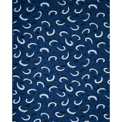 Navy blue fabric with a repeating white crescent moon print and small dark accents.