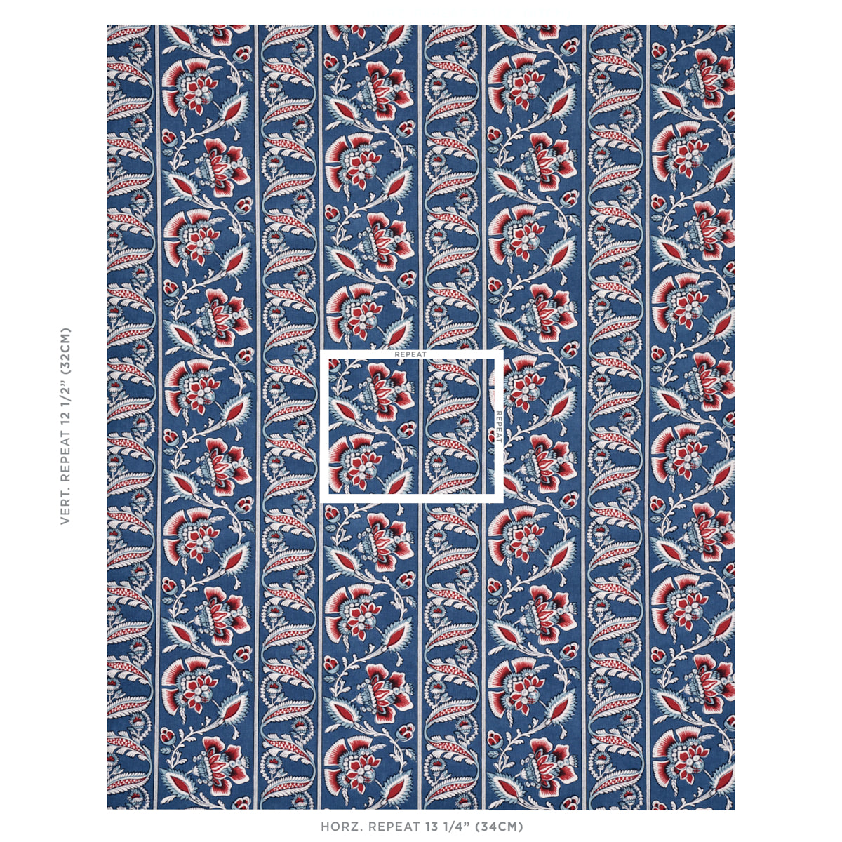 SCHUMACHER  NEW TRADITIONAL: PROVEN??AL MARIELLE VINE PRINTS PRINTS DENIM , RED   - 180530