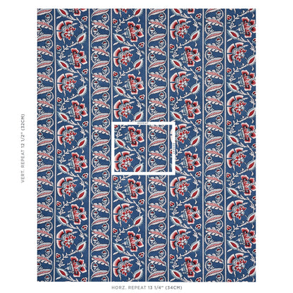 SCHUMACHER  NEW TRADITIONAL: PROVEN??AL MARIELLE VINE PRINTS PRINTS DENIM , RED   - 180530